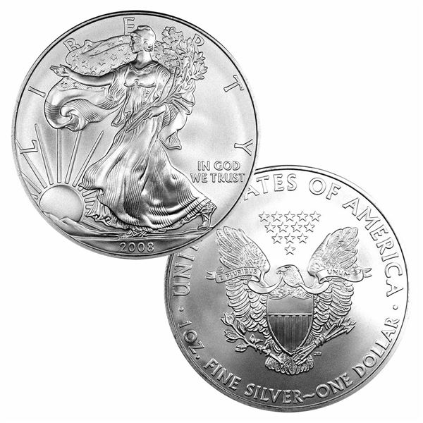 2008 $1 US American Silver Eagle UNC One Ounce FINE Silver Round Coin Dollar BU