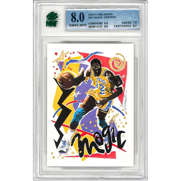 MR - 1990-91 Hoops Magic Johnson Team Checklist #367 Graded 8 MNT