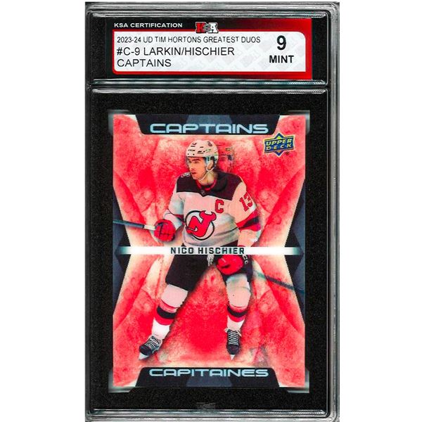 OE - Larkin/Hischier #C-9 2023-24 Tim Hortons Greatest Duos Graded 9 KSA