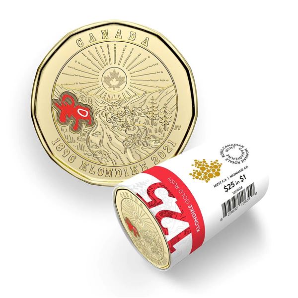 RCM Klondike Gold Rush of 125 Years - Special Wrap Roll - 25 x $1 Coins with Colour.