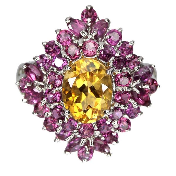 Natural Citrine & Rhodolite Garnet Ring