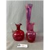 Image 1 : Pretty Cranberry Glass - 9.75" Bud Vase  & 2  5" H Vinegar Pitchers