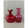 Image 2 : Pretty Cranberry Glass - 9.75" Bud Vase  & 2  5" H Vinegar Pitchers