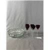 Image 1 : Heavy Glass 7" Diam. Ashtray & 5 4.75"H  Ruby Cordial Glasses