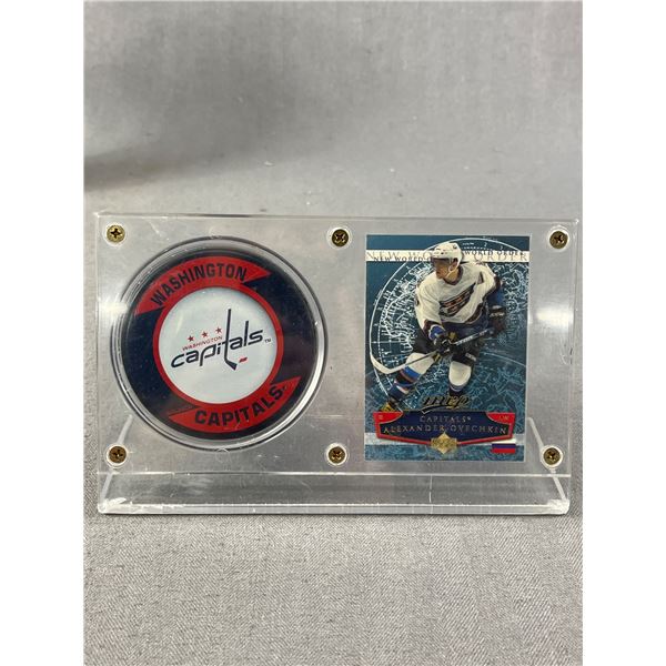 Alex Ovechkin Hockey Card &  Licensed Puck In Acrylic Diplayer