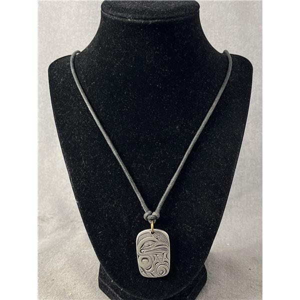 First Nations Fredrick Pewter 1.5" x 1" Pendant,  Rope Necklace. Made In Canada. Approx. 28"L