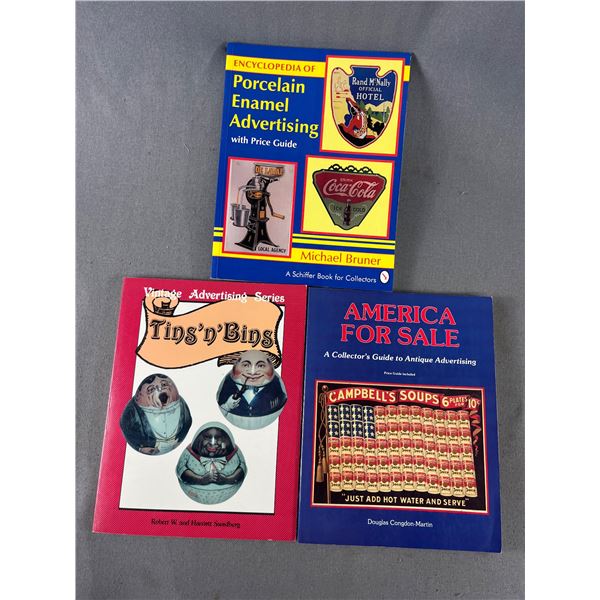 3 Vintage Collector Books - Porcelain Enamel Advertising, America For Sale & Tin's And Bin's