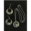 Image 1 : Mexican Silver w/ Abelone Shell Inlay Pair Of Earrings & Pendants w/ 925 Sterling Silver Chain Neckl