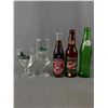 Image 1 : 3 Vintage Soda Pop/Beer Bottles (1 w/Contents) & 2 House Of Lethbridge Cocktail Glasses