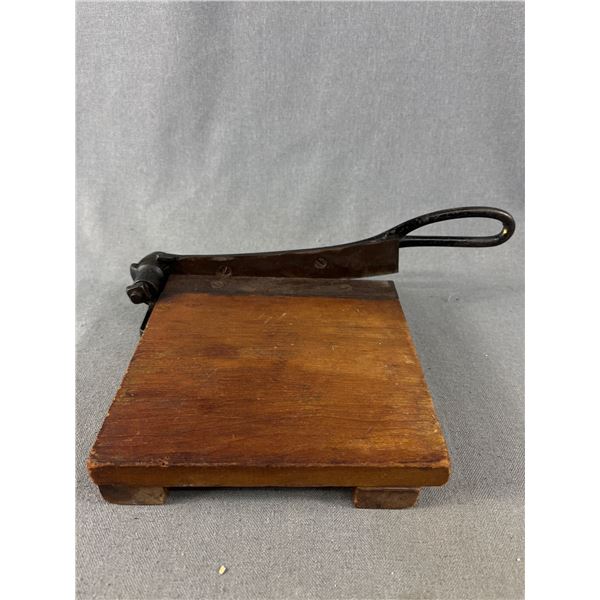 Antique Mini Wood & Metal Paper Cutter. Approx. 11" x 7"
