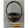 Image 1 : Vintage Wicker Basket w/ Clay Pot Insert. Approx. 15" H x 10" Diam. & 2 Advertising Ice Picks