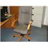 Image 1 : Oak Framed Beige Cloth Highback Gaslift Chair