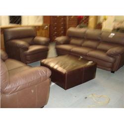 Brown Leather 3-pcs Sofa, Loveseat And Chair