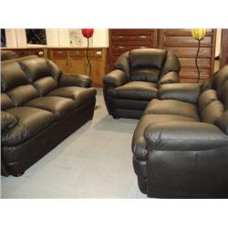 Black Leather 3-pcs Sofa, Loveseat And Chair