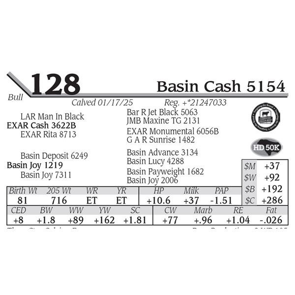 Basin Cash 5154