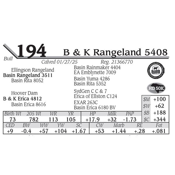 B & K Rangeland 5408