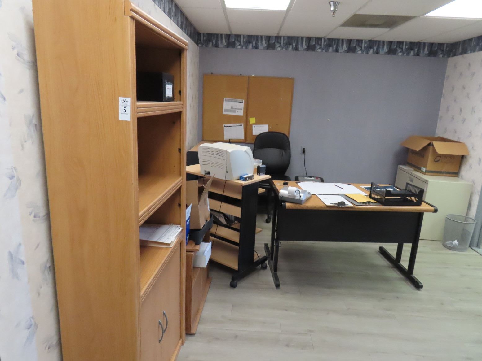 Office Contents w/Desk, Bookcase, Printer, Adding Machine, File Cabinets