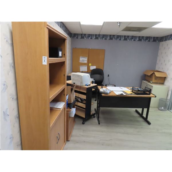 Office Contents w/Desk, Bookcase, Printer, Adding Machine, File Cabinets