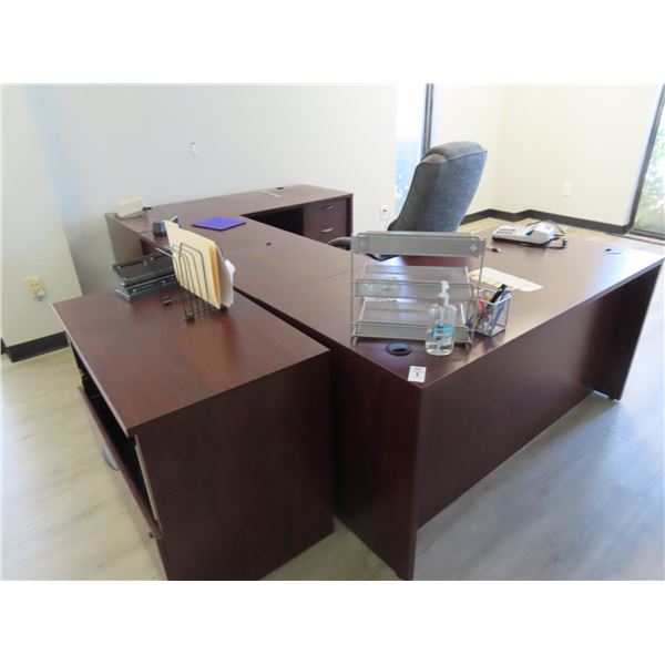 Office Contents w/Cherry U Desk, Lateral File Cabinet, Chair, Adding Machine, Sofa