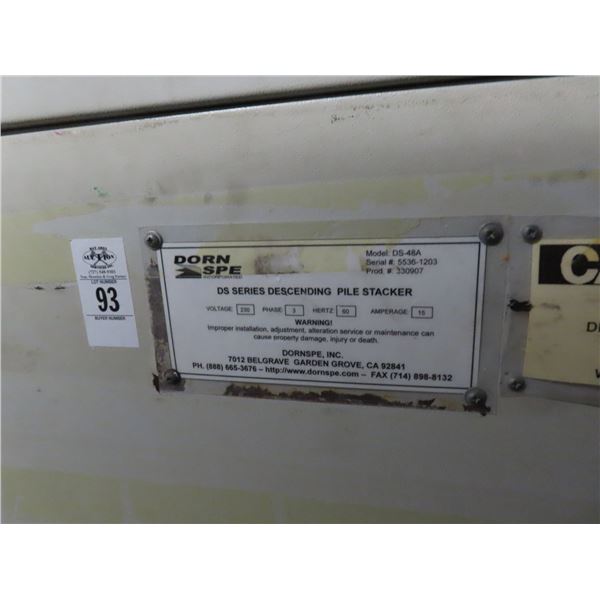 Dorn SPE DS Series Decending Pile Stacker - # DS48A - S # 55361203