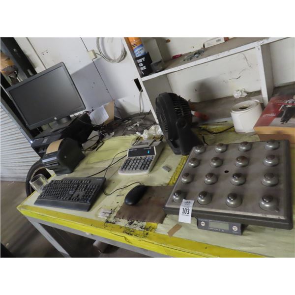Fairbanks Roller Bed Scale, Adding Machine, Fan, Zebra Printer, Brother Printer, Computer