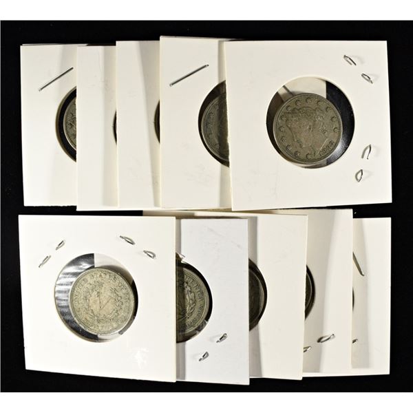 (10) 1883 NO CENTS LIBERTY NICKELS MOST VF/ BETTER