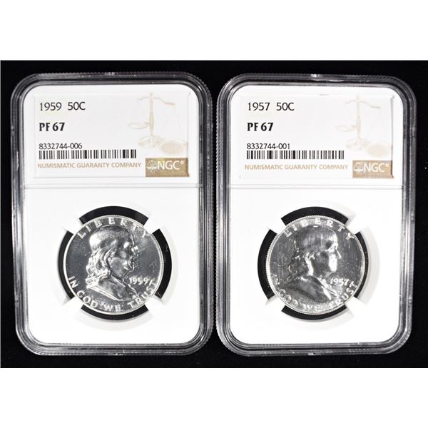1957 & 1959 PROOF FRANKLIN HALVES NGC PF-67