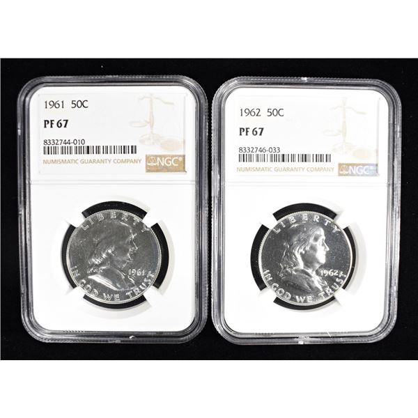 1961 & 1962 PROOF FRANKLIN HALVES NGC PF-67