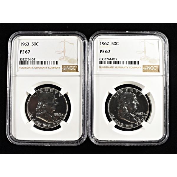 1962 & 1963 PROOF FRANKLIN HALVES NGC PF-67