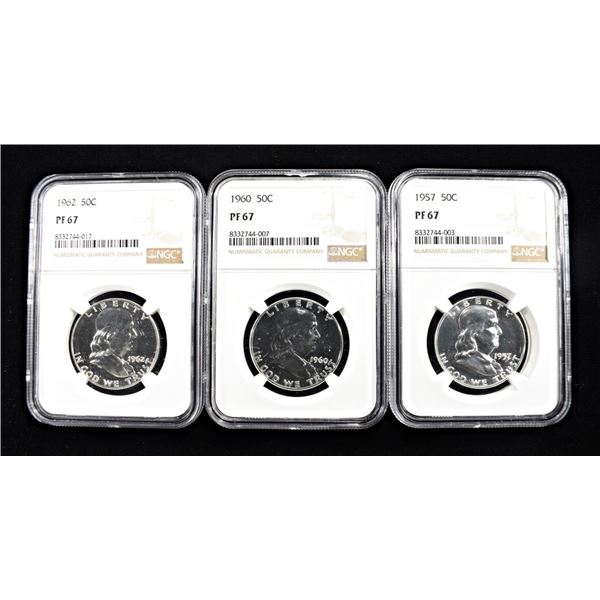 1957, 1960, 1962 PROOF FRANKLIN HALVES NGC PF-67