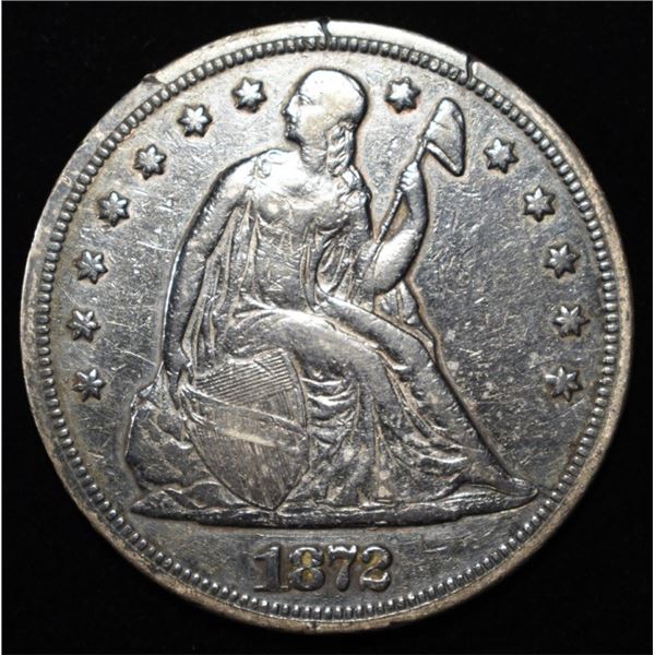 1872 SEATED LIBERTY DOLLAR VF CLEANED