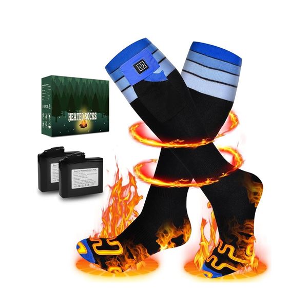 1 Pair of Heated Electric Socks with Rechargeable Battery Packs; 5 Temp Levels; Size L - NEW!