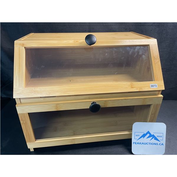 1 Double-Layer Bread Storage Box - Wood Design - 15in x 12in - New/Pre-Assembled