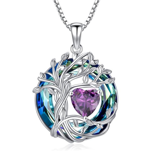 1 Tree of Life Necklace for Women - 925 Sterling Silver w/ Crystal Birthstone Pendant - Brand New!