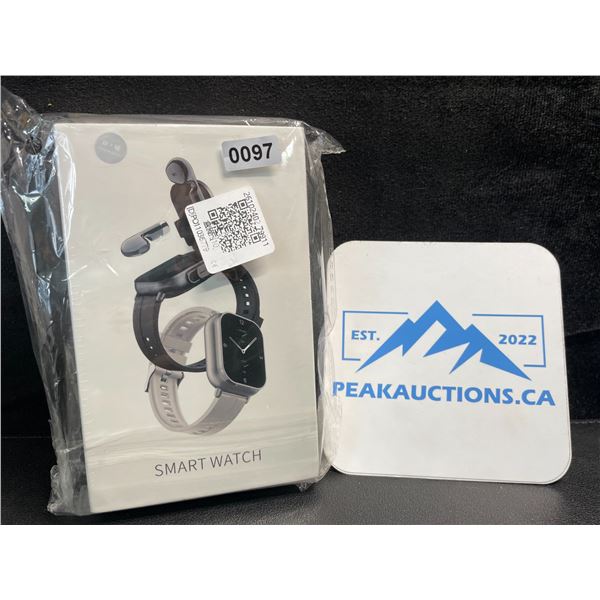 1 Smart Watch Fitness Tracker with Integrated Wireless Earbuds - 2.1" Screen - Black - New