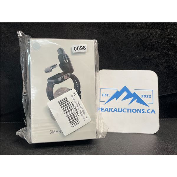 1 Smart Watch Fitness Tracker with Integrated Wireless Earbuds - 2.1" Screen - Black - New