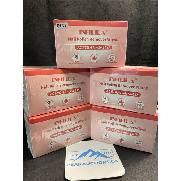 5 Boxes of Nail Polish Remover Wipes - Acetone-Based - 50 Wipes Each - New Sealed