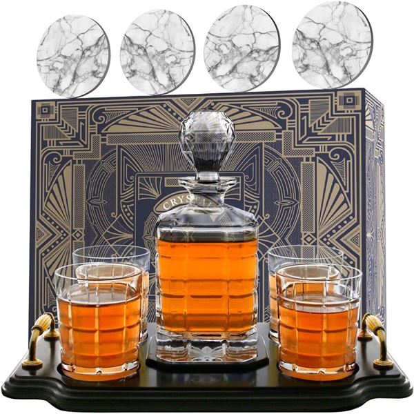 1 Krown Kitchen Crystal Whiskey Decanter Set - 860ml Capacity - New/Open Box