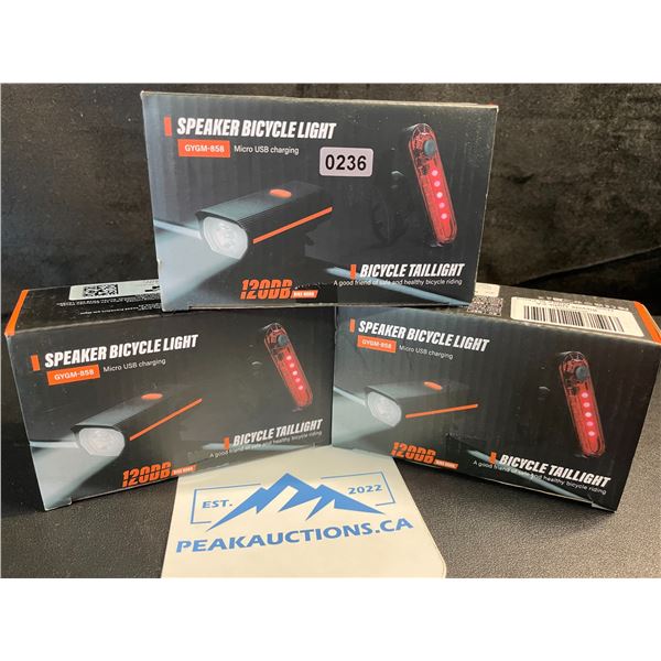 3 Rechargeable Bike Lights - Ultra Bright/Waterproof Design with Horn - New