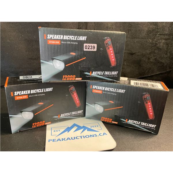 3 Rechargeable Bike Lights - Ultra Bright/Waterproof Design with Horn - New