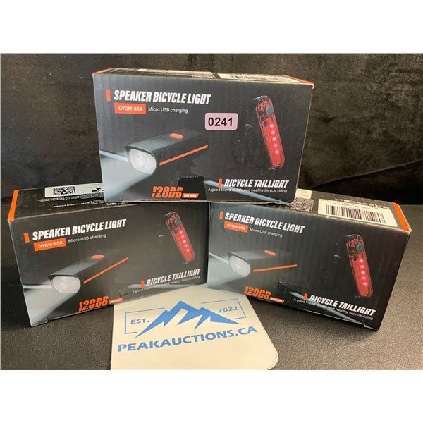 3 Rechargeable Bike Lights - Ultra Bright/Waterproof Design with Horn - New