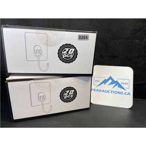 2 Boxes of All-Purpose Large Adhesive Wall Hooks - 20PCS Per Box -  New