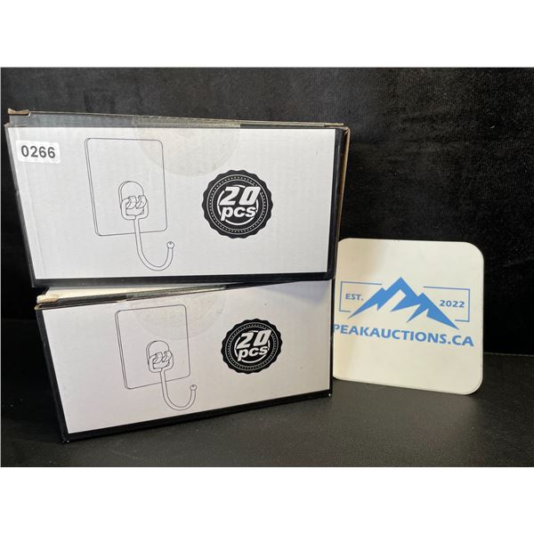 2 Boxes of All-Purpose Large Adhesive Wall Hooks - 20PCS Per Box -  New