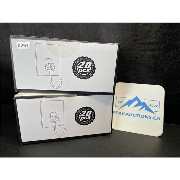 2 Boxes of All-Purpose Large Adhesive Wall Hooks - 20PCS Per Box -  New