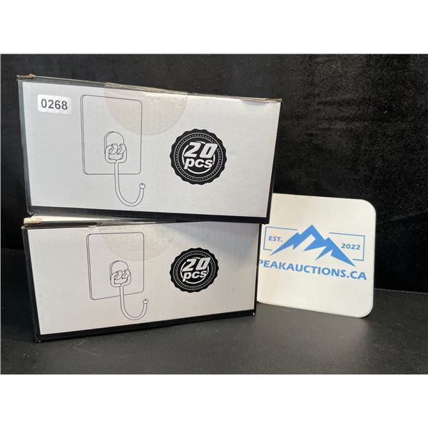 2 Boxes of All-Purpose Large Adhesive Wall Hooks - 20PCS Per Box -  New