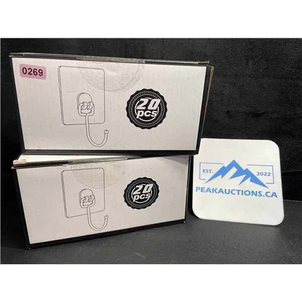 2 Boxes of All-Purpose Large Adhesive Wall Hooks - 20PCS Per Box -  New