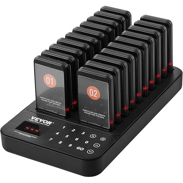 1 VEVOR Restaurant Pager System - Wireless 400m Long Range w/ 20 Buzzers (Model: P30) - NEW