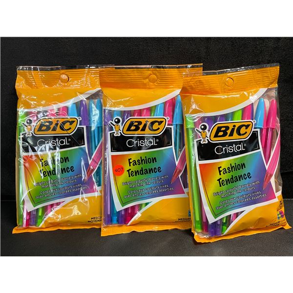 3 Packs of BIC Cristal Fashion Bright Coloured Ballpoint Pens - Medium Point - 14 Each - New