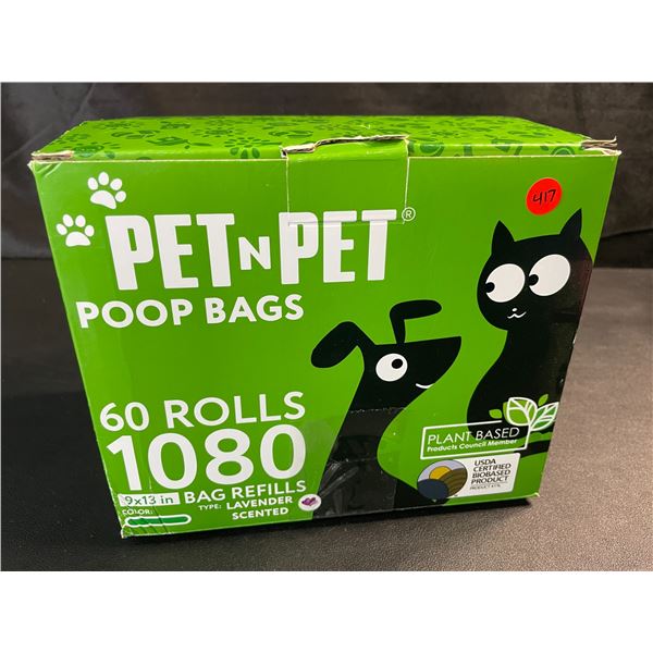 1 Box of PetnPet Dog Poop Bags - 60 Rolls/1080 Bags - Lavender Scented - New
