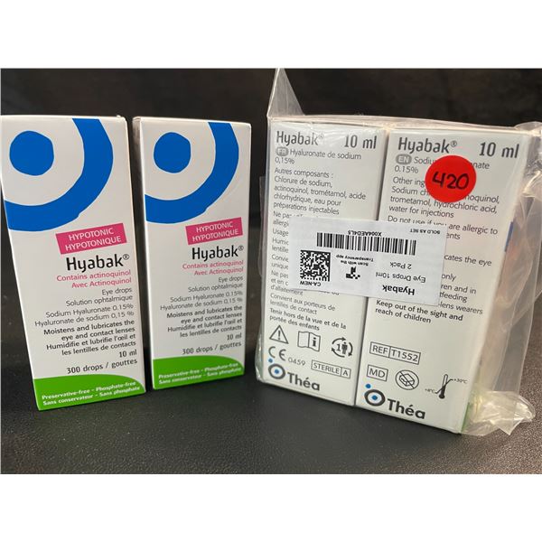 2 Double-Packs of Thea Hyabak Eye Drops (2 x 10ml) - Hyaluronic Acid for Dry Eyes - New